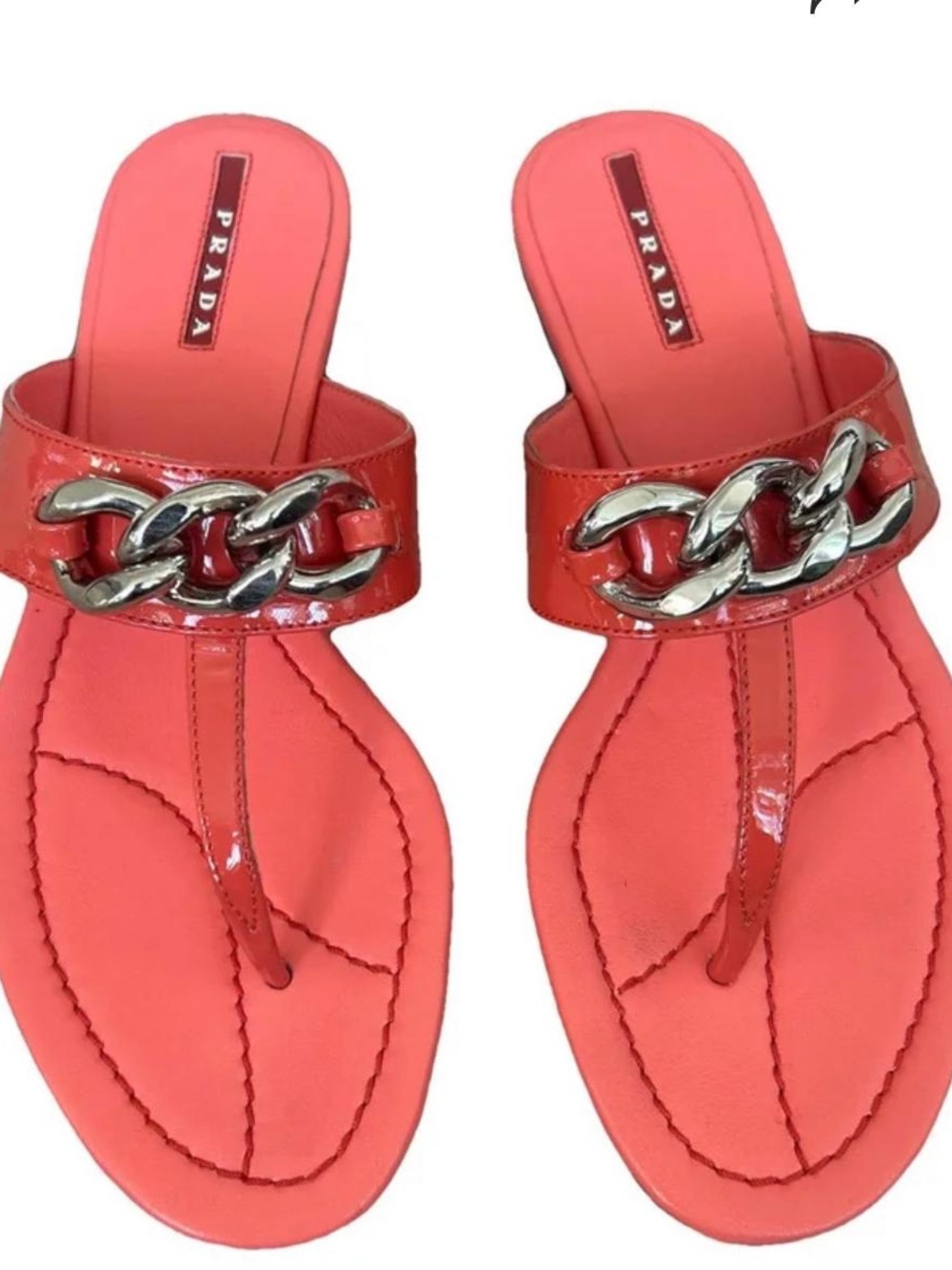 Prada Patent Leather Chainlink Sandals Orange Size 37 IT Authentic